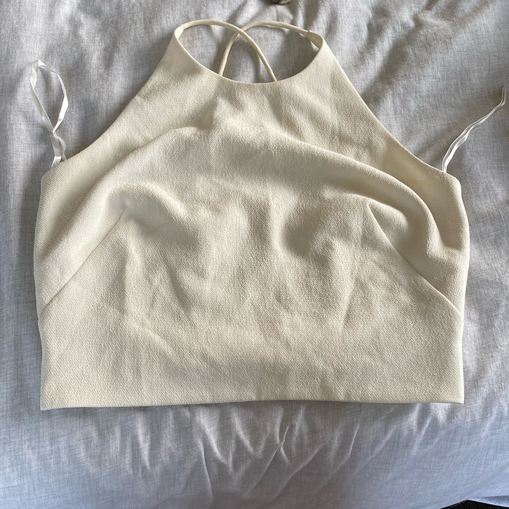 Gorgeous Eliza J. Cream criss cross strap top